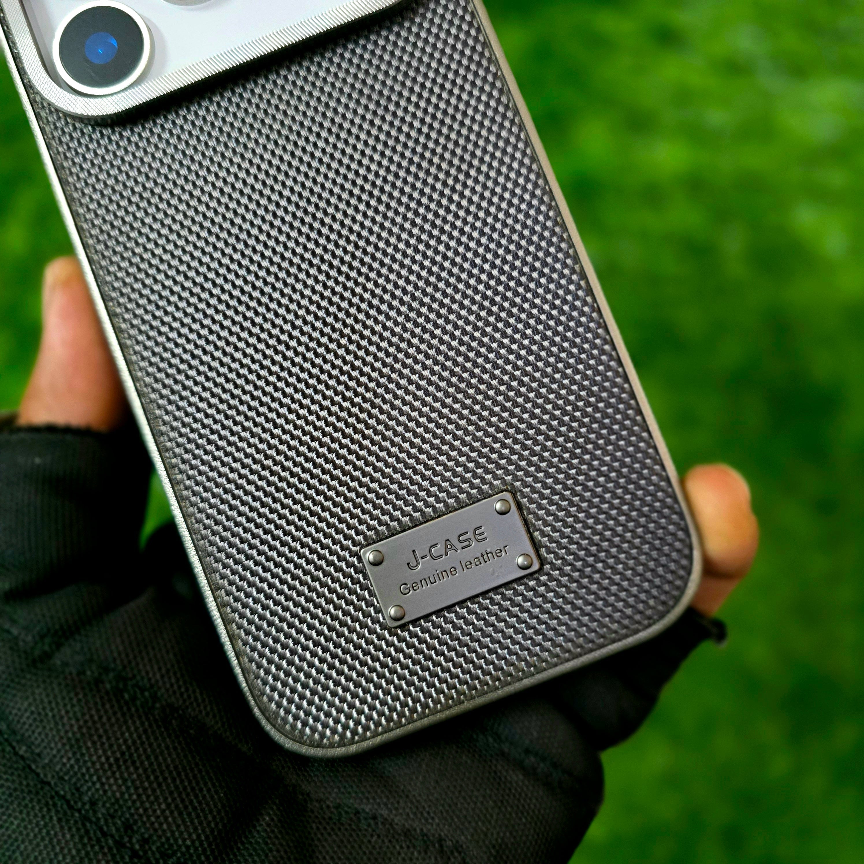 iPhone 17 Pro Leather Cover, J-Series Dotted Vegan Slim Leather Case - Grey